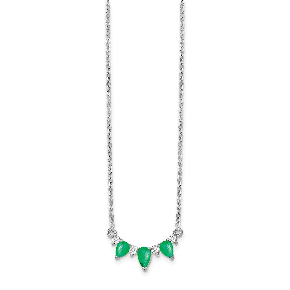 14k White Gold 1/8 carat Lab Grown Diamond VS/SI+ G+ and Created Emerald Complete 18 inch Necklace