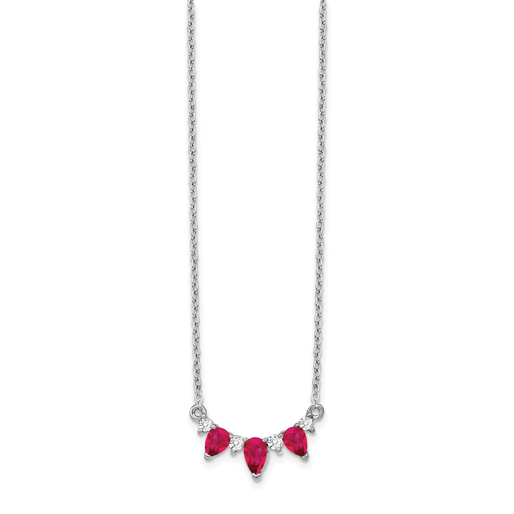 14k White Gold 1/8 carat Lab Grown Diamond VS/SI+ G+ and Created Ruby Complete 18 inch Necklace