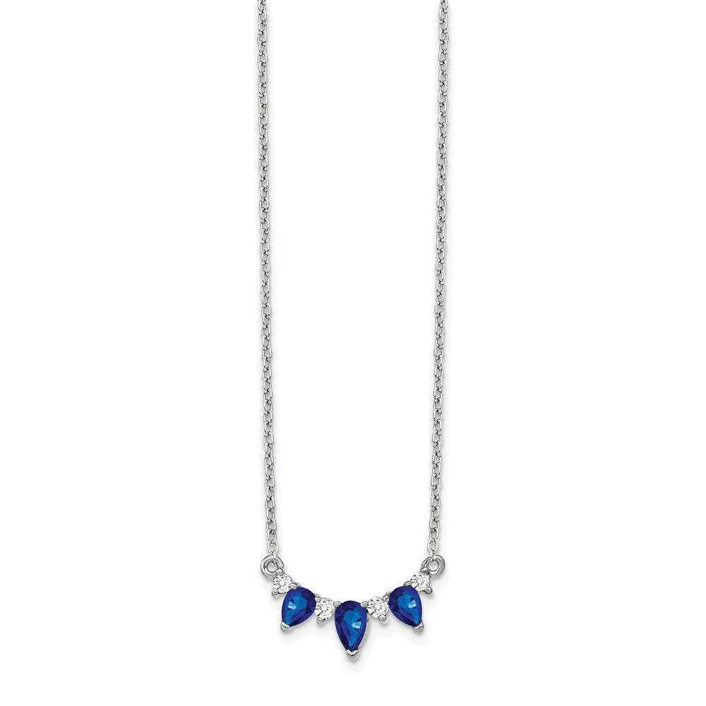 14k White Gold 1/8 carat Lab Grown Diamond VS/SI+ G+ and Created Sapphire Complete 18 inch Necklace