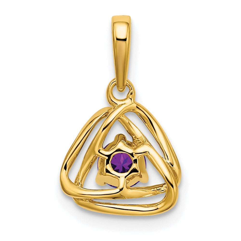 14k 4mm Round February/Amethyst Triangle Pendant