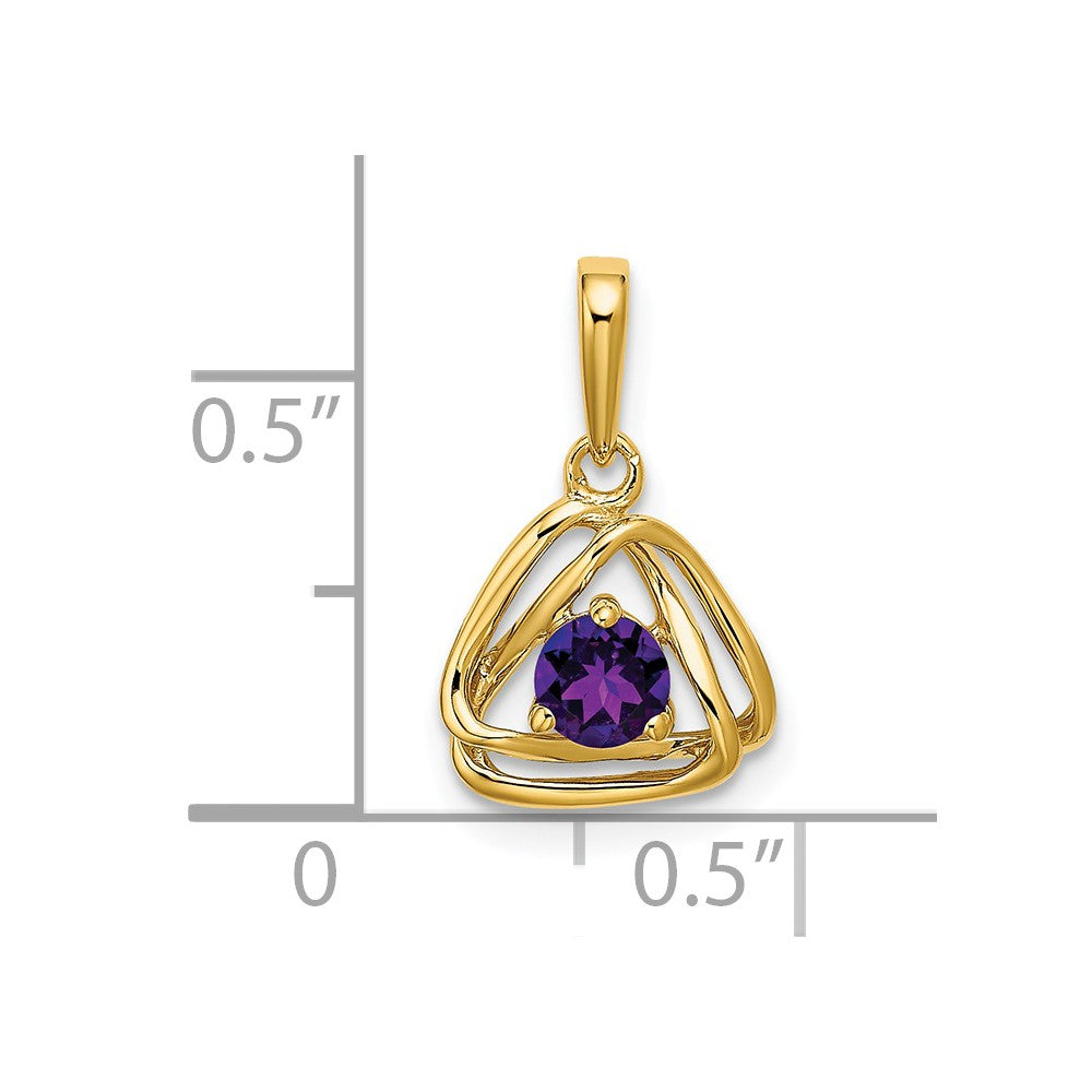 14k 4mm Round February/Amethyst Triangle Pendant