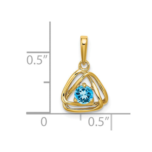 14k 4mm Round December/Blue Topaz Triangle Pendant