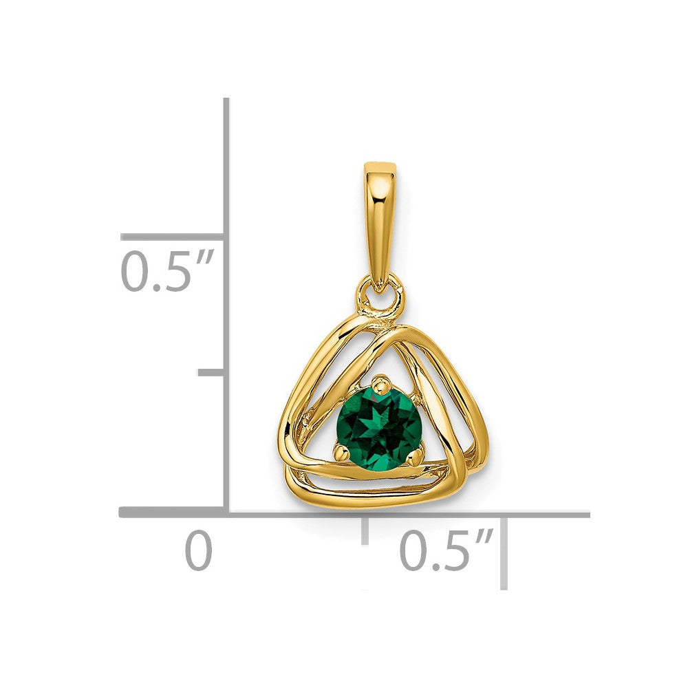 14k 4mm Round May/Lab Created Emerald Triangle Pendant