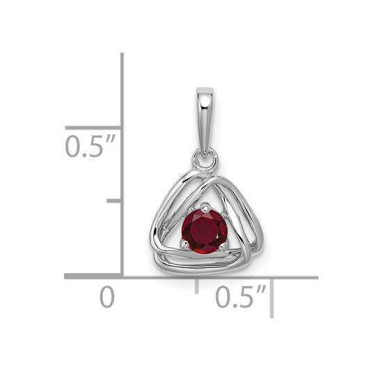 14k White Gold 4mm Round July/Lab Created Ruby Triangle Pendant
