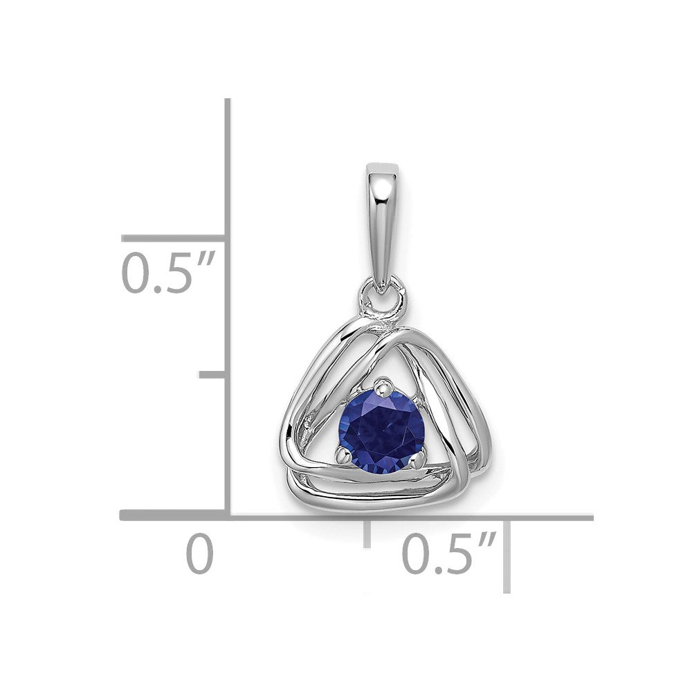 14k White Gold 4mm Round September/Lab Created Sapphire Triangle Pendant