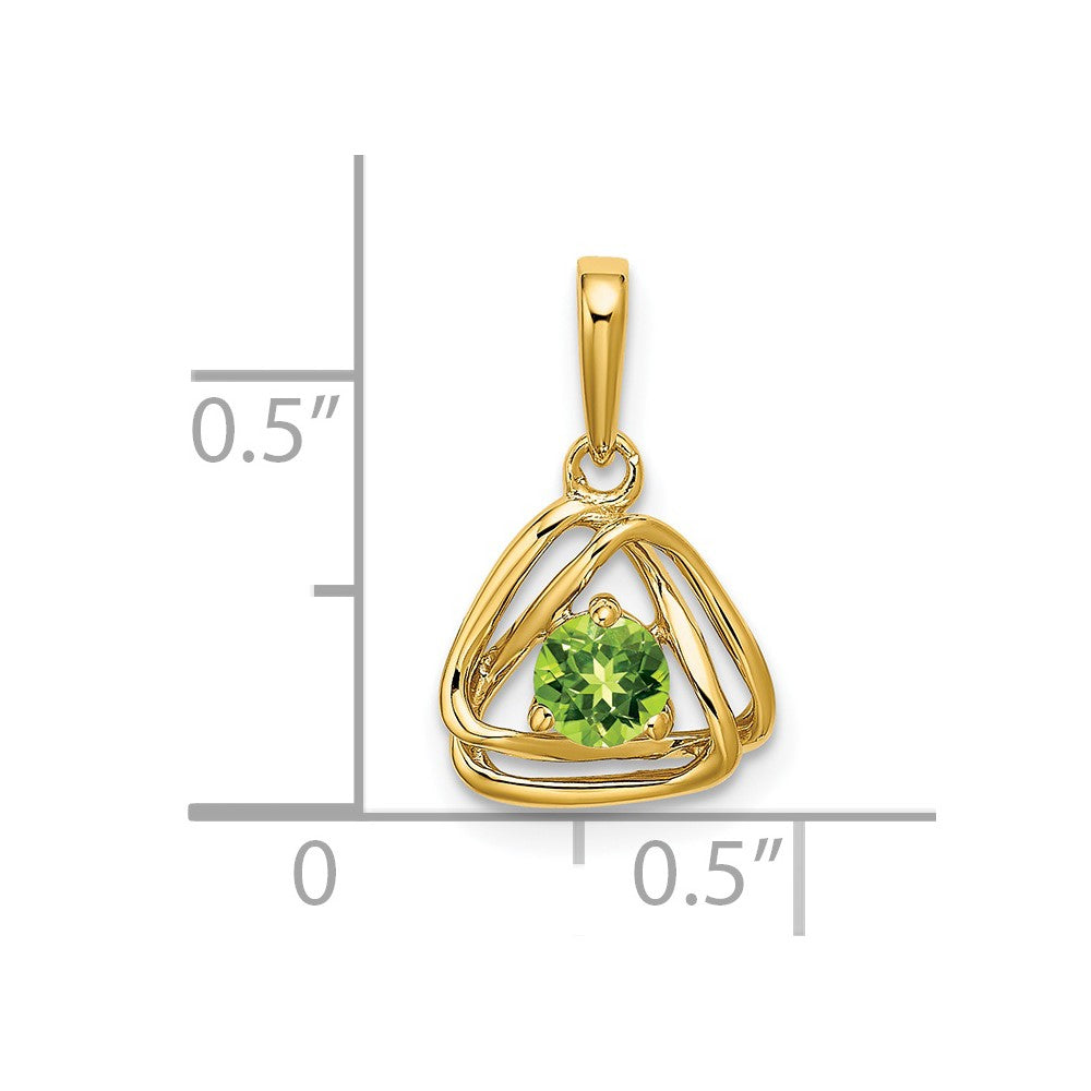 14k 4mm Round August/Peridot Triangle Pendant
