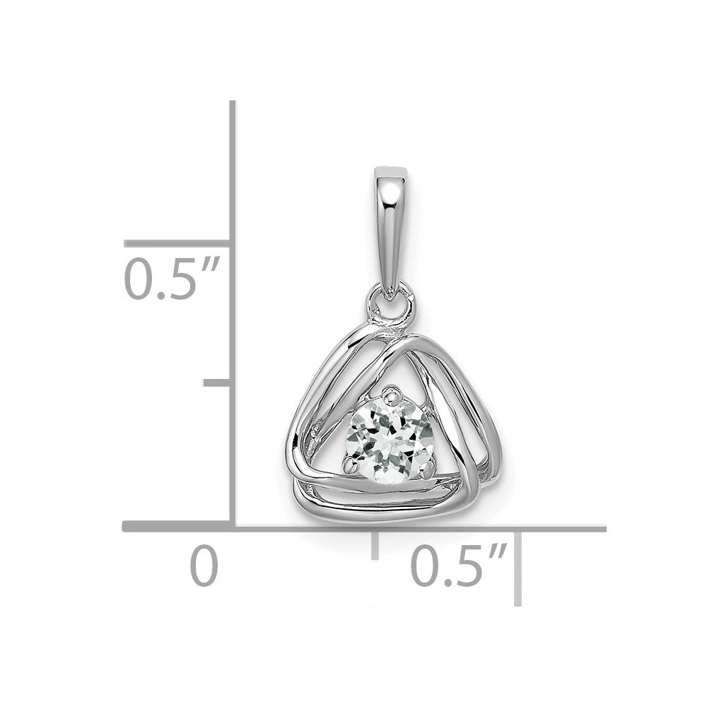 14k White Gold 4mm Round April/White Topaz Triangle Pendant