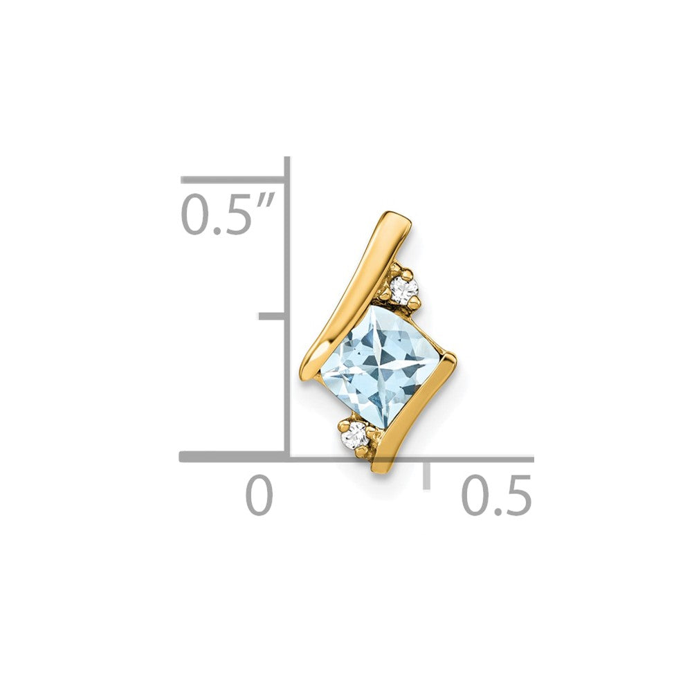 10k Yellow Gold Cushion Aquamarine and Diamond Chain Slide