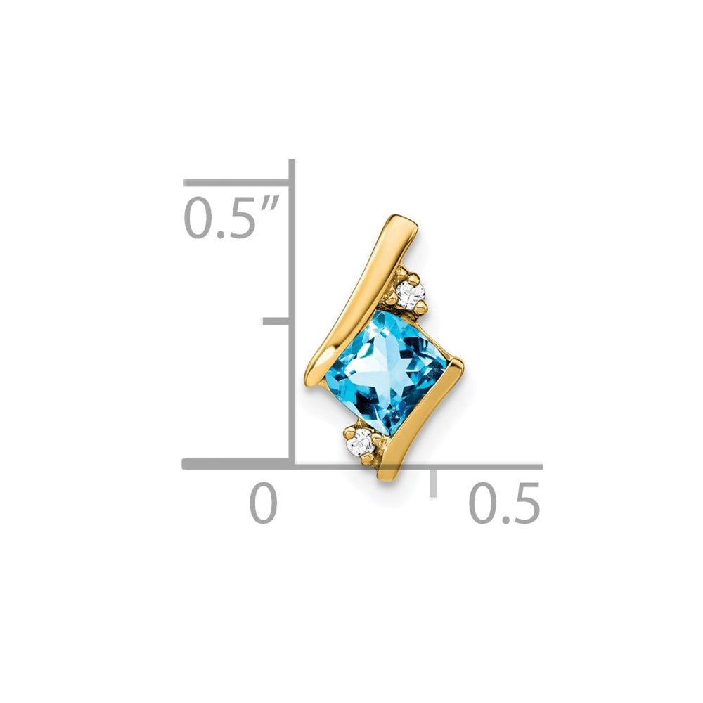 10k Yellow Gold Cushion Blue Topaz and Diamond Chain Slide