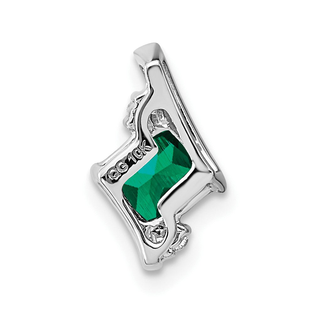 10k White Gold Cushion Cr. Emerald and Diamond Chain Slide