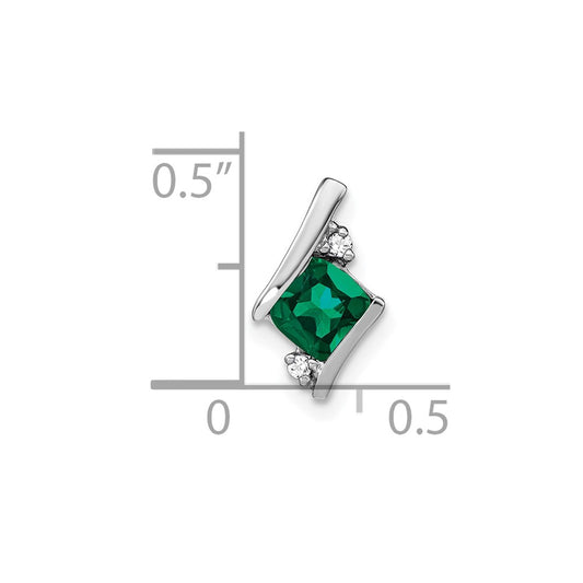 10k White Gold 4mm Cushion May/ Lab-Created Emerald and Diamond Chain Slide