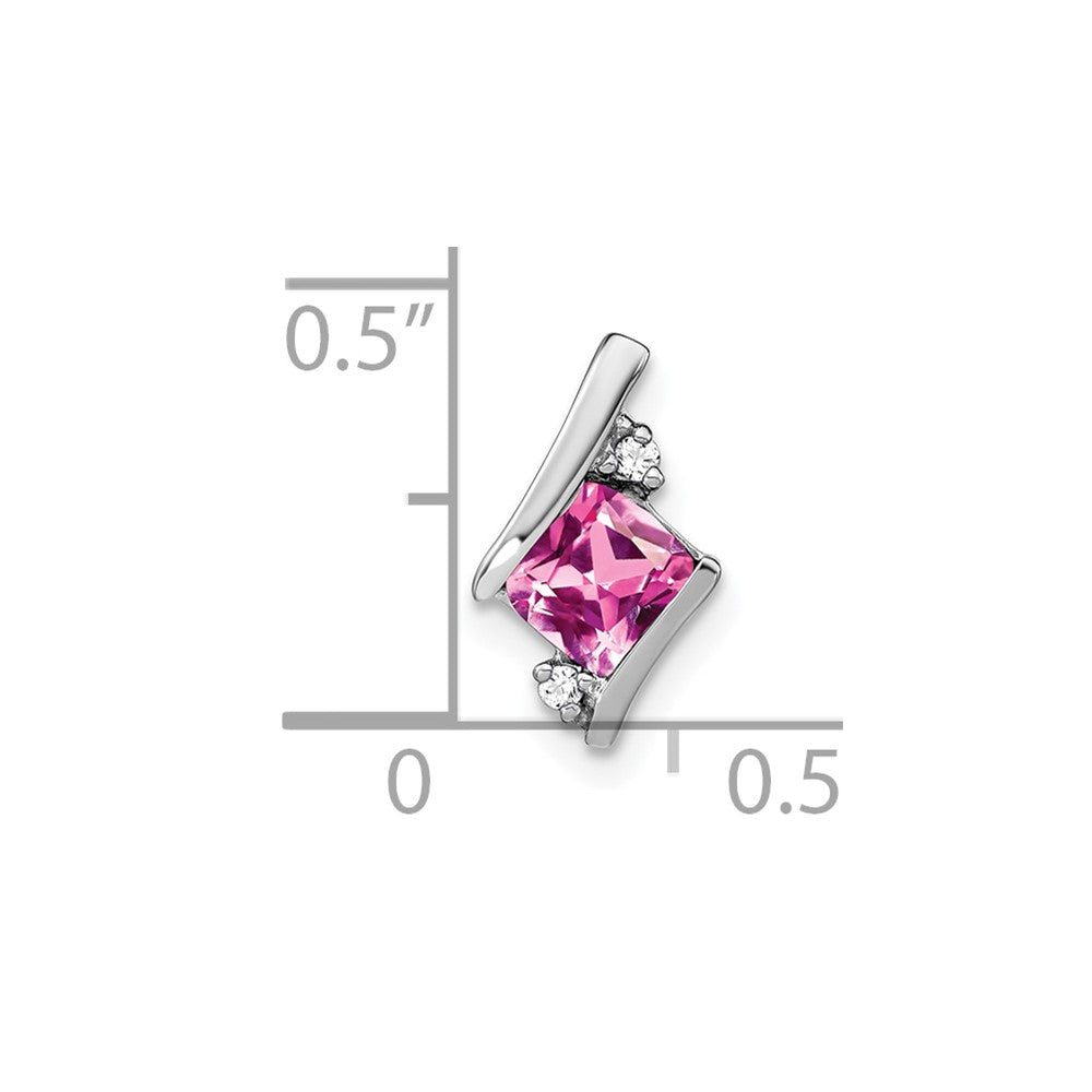 10k White Gold Cushion Cr. Pink Sapphire and Diamond Chain Slide
