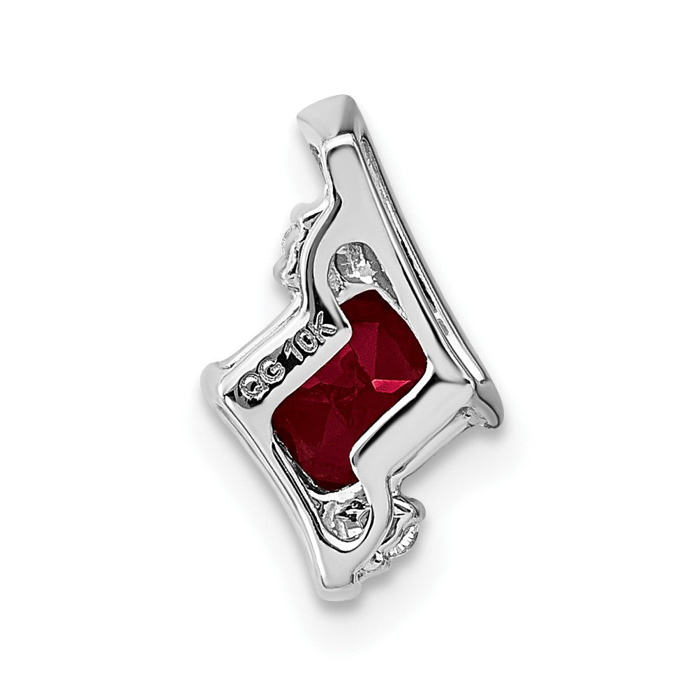 10k White Gold 4mm Cushion July/ Lab-Created Ruby and Diamond Chain Slide