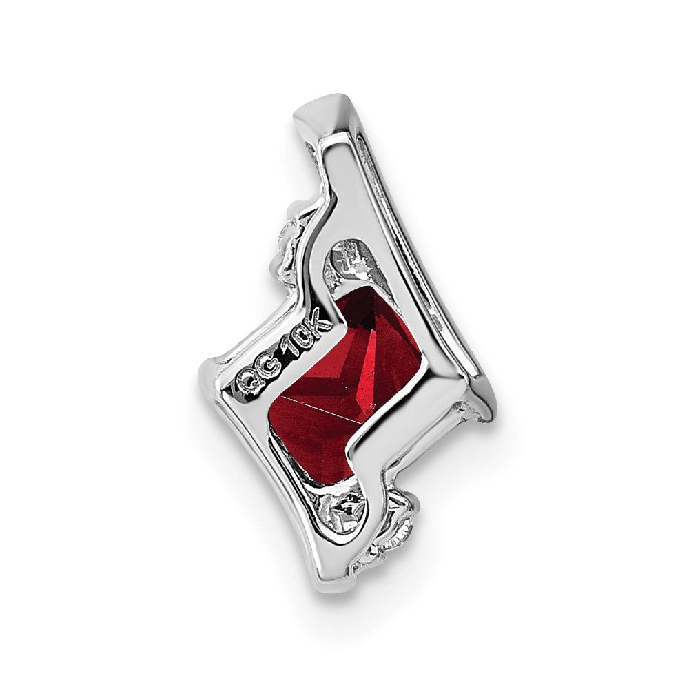 10k White Gold Cushion Garnet and Diamond Chain Slide