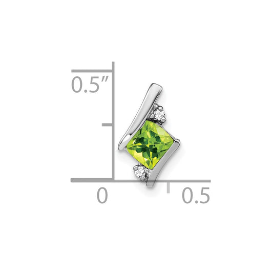 10k White Gold 4mm Cushion August/ Peridot and Diamond Chain Slide