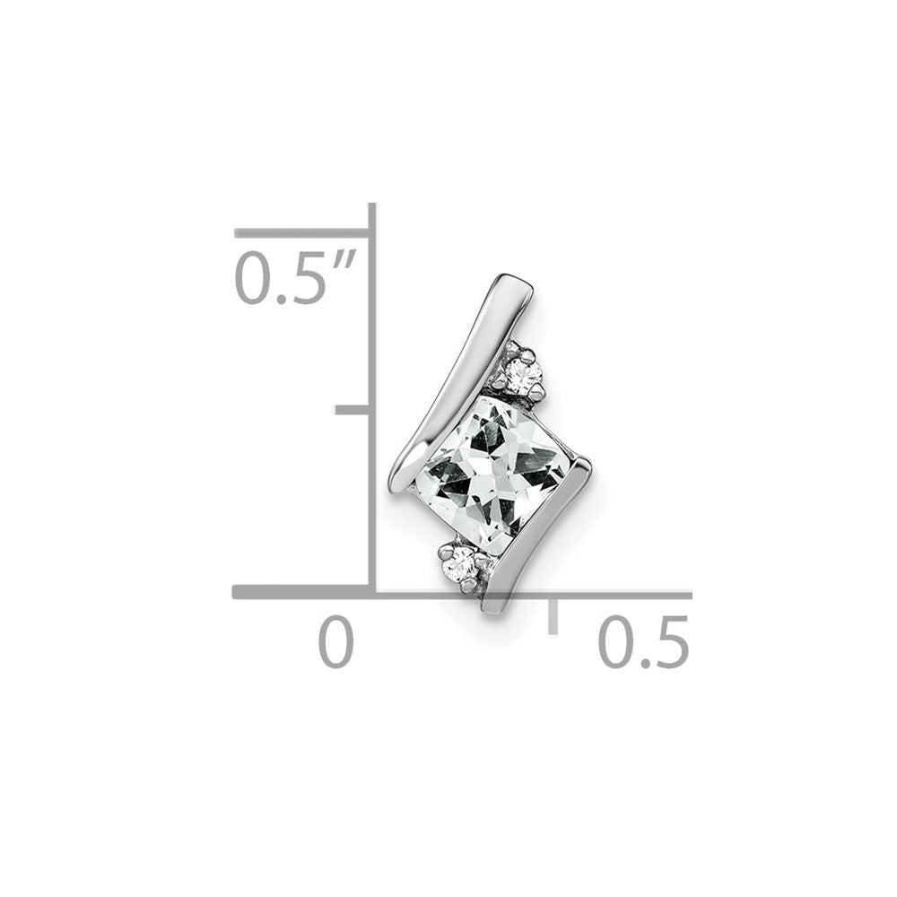 10k White Gold Cushion White Topaz and Diamond Chain Slide