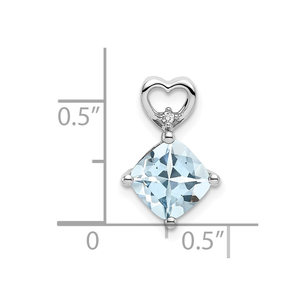 14k White Gold 7mm Cushion March/Aquamarine and Diamond Heart Chain Slide