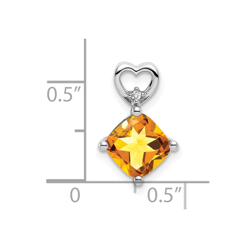 14k White Gold 7mm Cushion November/Citrine and Diamond Heart Chain Slide