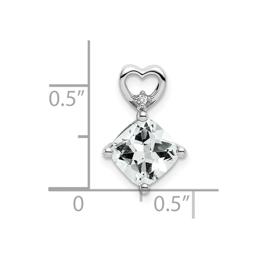 14k White Gold 7mm Cushion April/White Topaz and Diamond Heart Chain Slide
