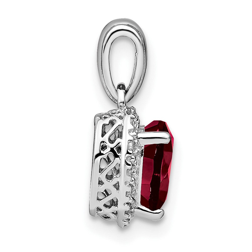 14k White Gold 1/15 carat Lab Grown Diamond VS/SI+ G+ and Lab Created Ruby Heart Pendant