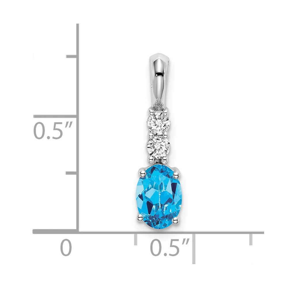 14k White Gold 7x5 Oval December/Blue Topaz and Diamond Pendant