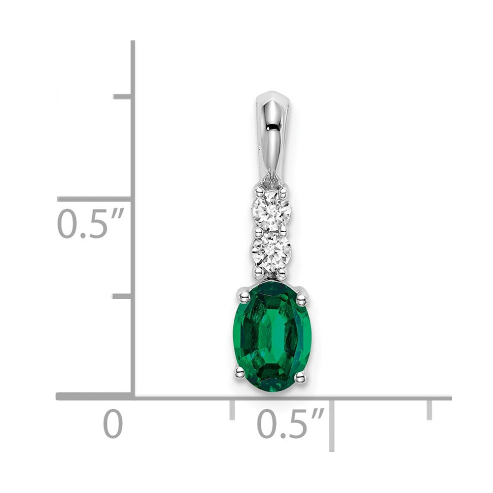 14k White Gold 7x5 Oval May/Lab Created Emerald and Diamond Pendant
