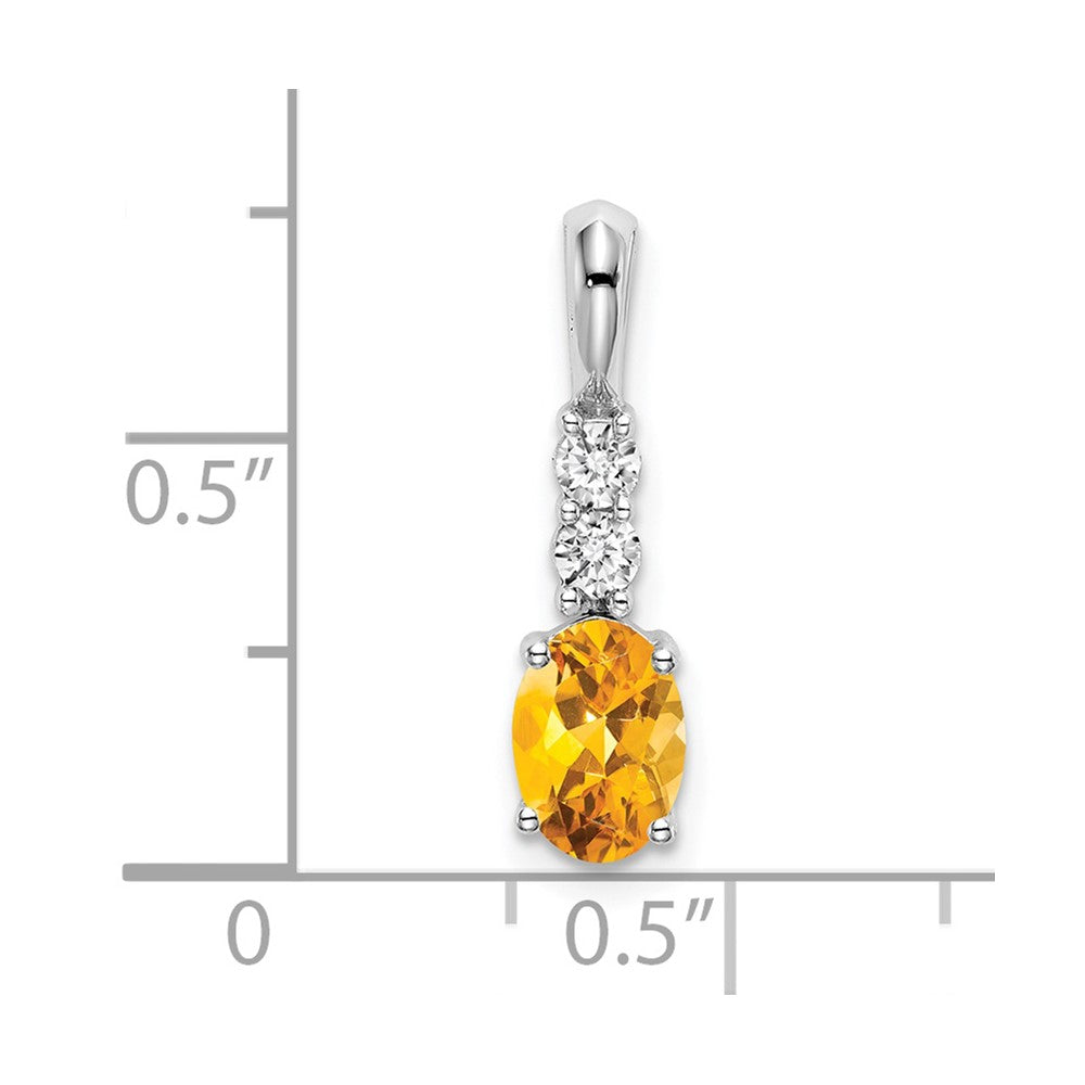 14k White Gold 7x5 Oval November/Citrine and Diamond Pendant
