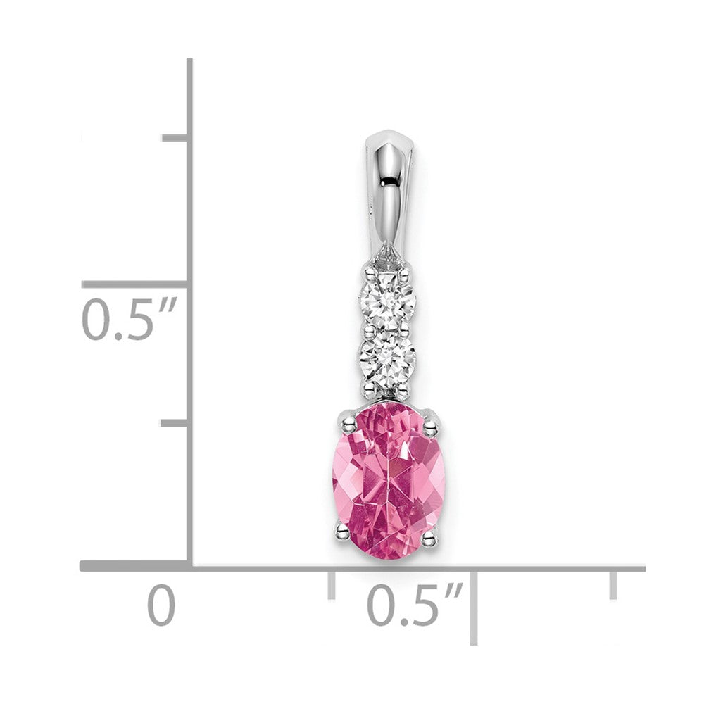 14k White Gold 7x5 Oval October/Pink Tourmaline and Diamond Pendant