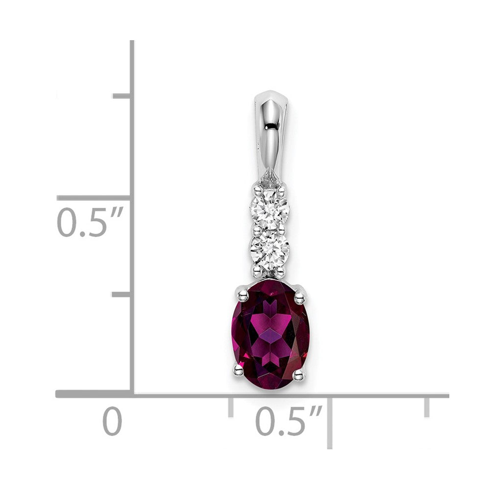 14k White Gold 7x5 Oval June/Rhodolite Garnet and Diamond Pendant
