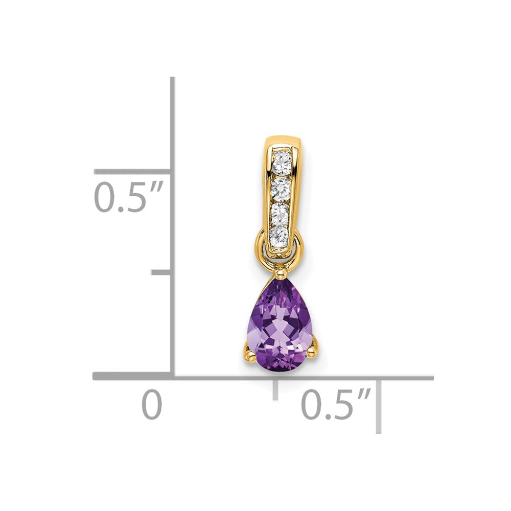 10k Yellow Gold Pear Amethyst and Diamond Pendant