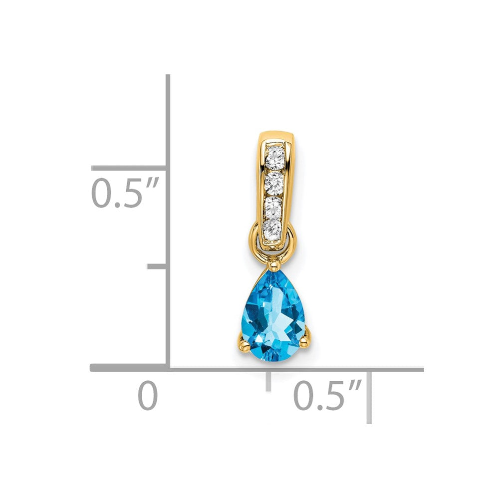 10k Yellow Gold Pear Blue Topaz and Diamond Pendant