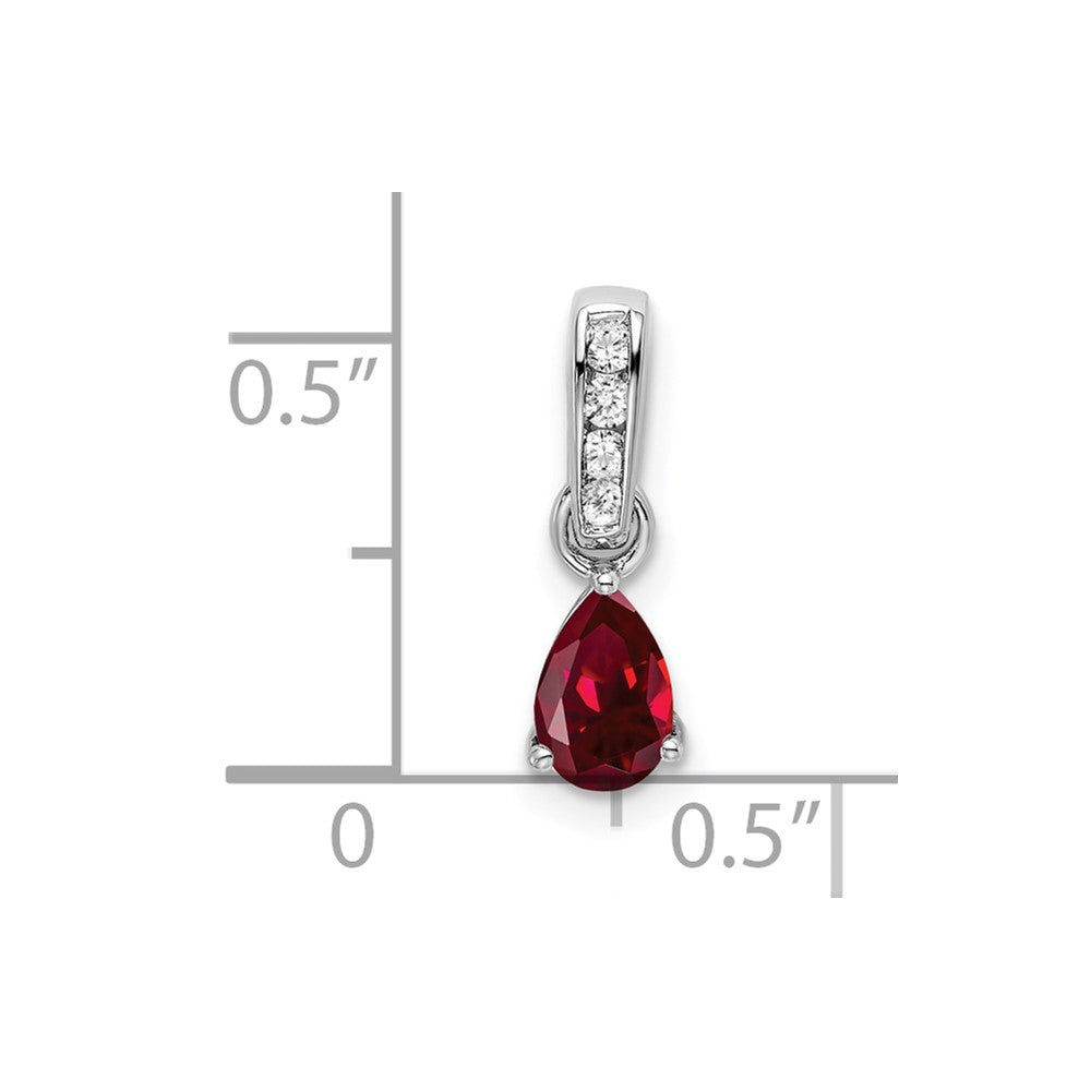 10k White Gold Pear Created Ruby and Diamond Pendant