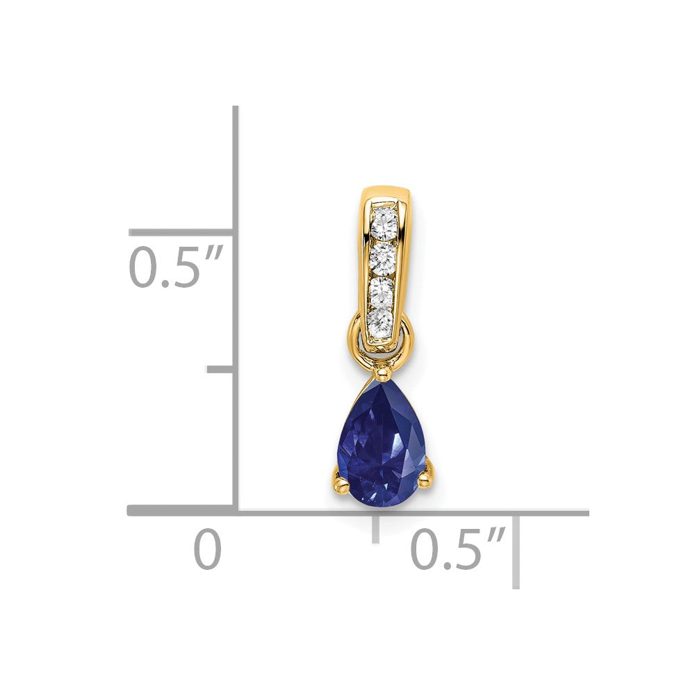 10k Yellow Gold Pear Created Sapphire and Diamond Pendant