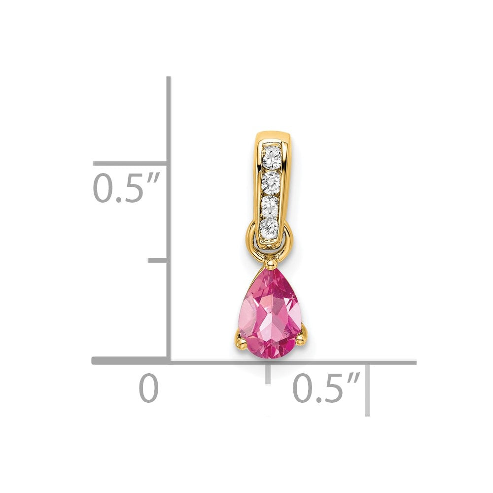 10k Yellow Gold Pear Pink Tourmaline and Diamond Pendant