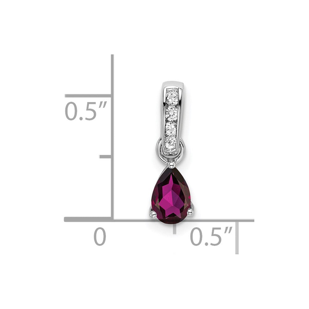 10k White Gold Pear Rhodolite Garnet and Diamond Pendant