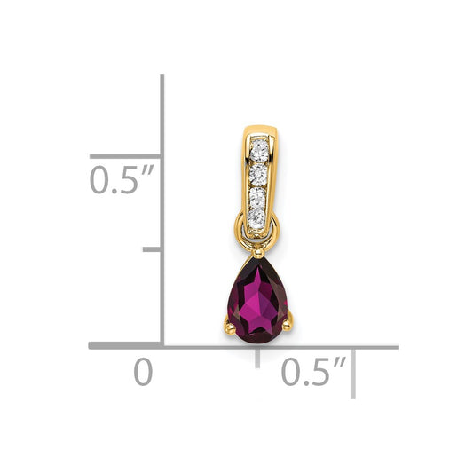 10k 6x4mm Pear June/ Rhodolite Garnet and Diamond Pendant