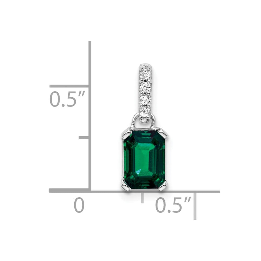 10k White Gold Created Emerald and Diamond Pendant