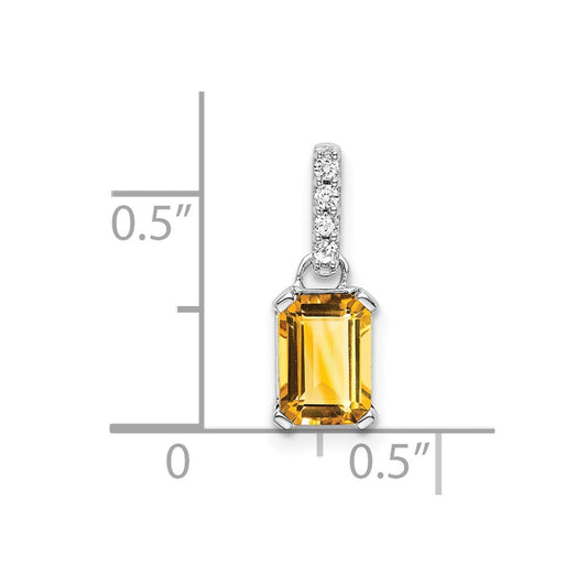 10k White Gold 7x5mm Emerald-cut November/ Citrine and Diamond Pendant