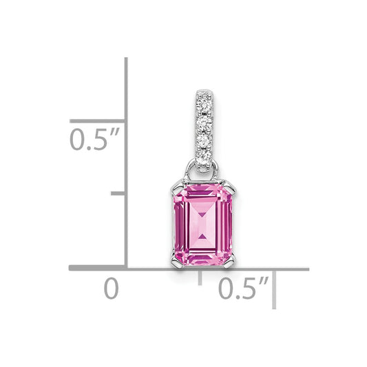 10k White Gold 7x5mm Emerald-cut October/ Lab-Created Pink Sapphire and Diamond Pendant