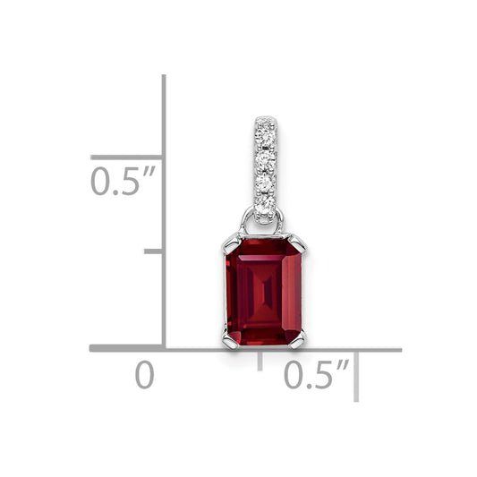 14k White Gold 1/20 carat Lab Grown Diamond VS/SI+ G+ and Lab Created Ruby Pendant