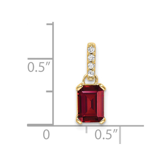 10k 7x5mm Emerald-cut July/ Lab-Created Ruby and Diamond Pendant