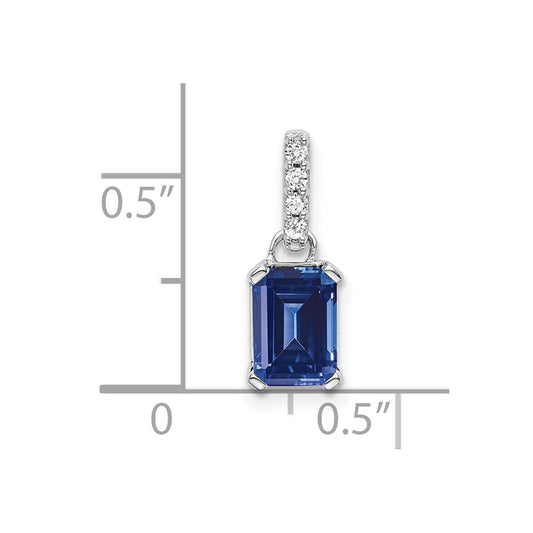 10k White Gold 7x5mm Emerald-cut September/ Lab-Created Sapphire and Diamond Pendant
