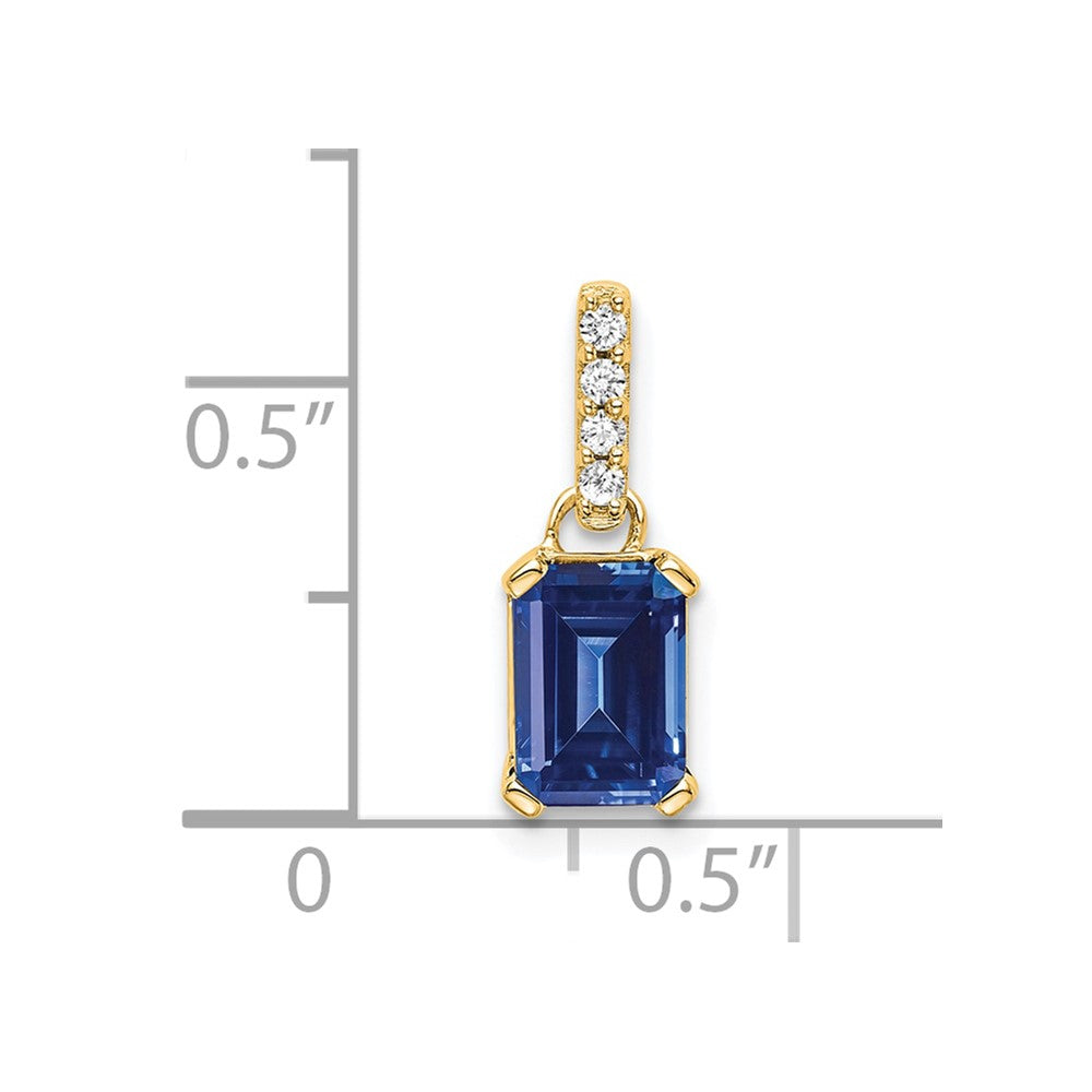 10k 7x5mm Emerald-cut September/ Lab-Created Sapphire and Diamond Pendant