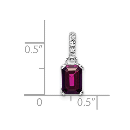 10k White Gold 7x5mm Emerald-cut June/ Rhodolite Garnet and Diamond Pendant