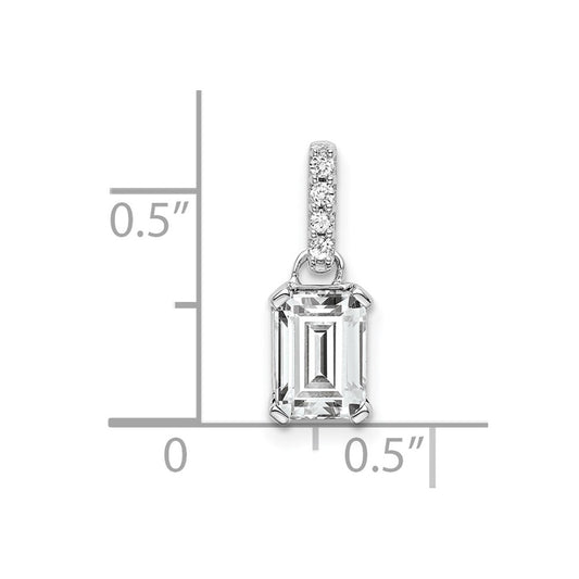 10k White Gold 7x5mm Emerald-cut April/ White Topaz and Diamond Pendant