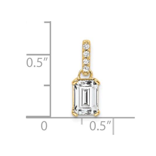 10k 7x5mm Emerald-cut April/ White Topaz and Diamond Pendant