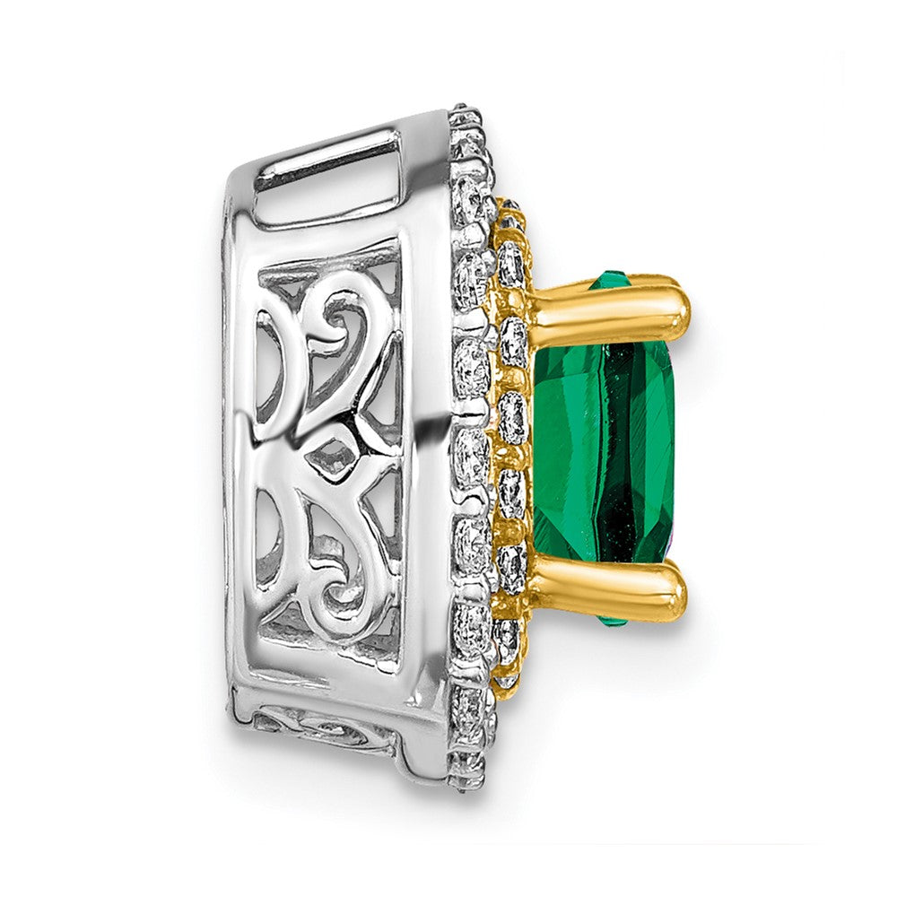 14k Two Tone 1/2 carat Lab Grown Diamond VS/SI+ G+ and Lab Created Emerald Chain Slide Pendant