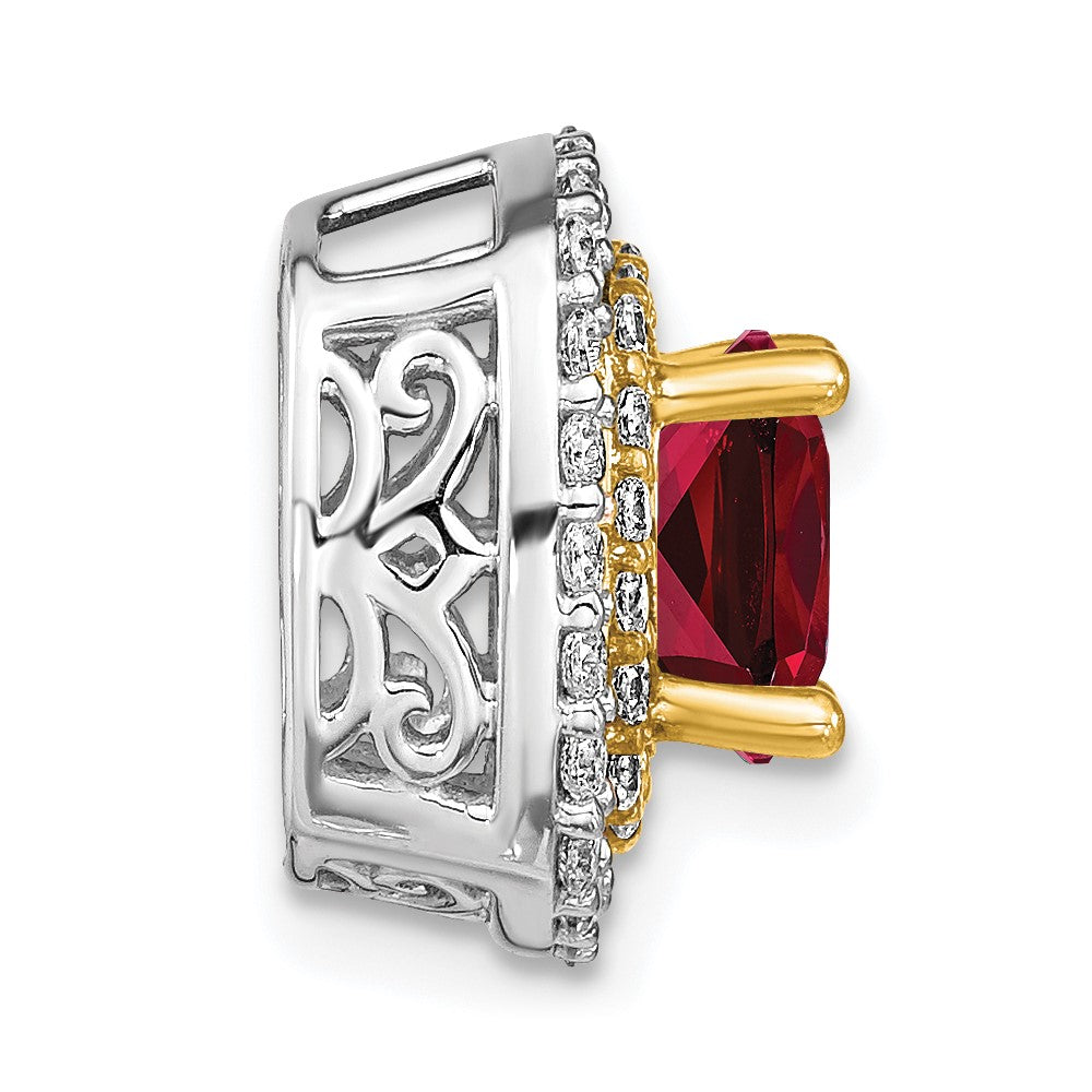 14k Two Tone 1/2 carat Lab Grown Diamond VS/SI+ G+ and Lab Created Ruby Chain Slide Pendant