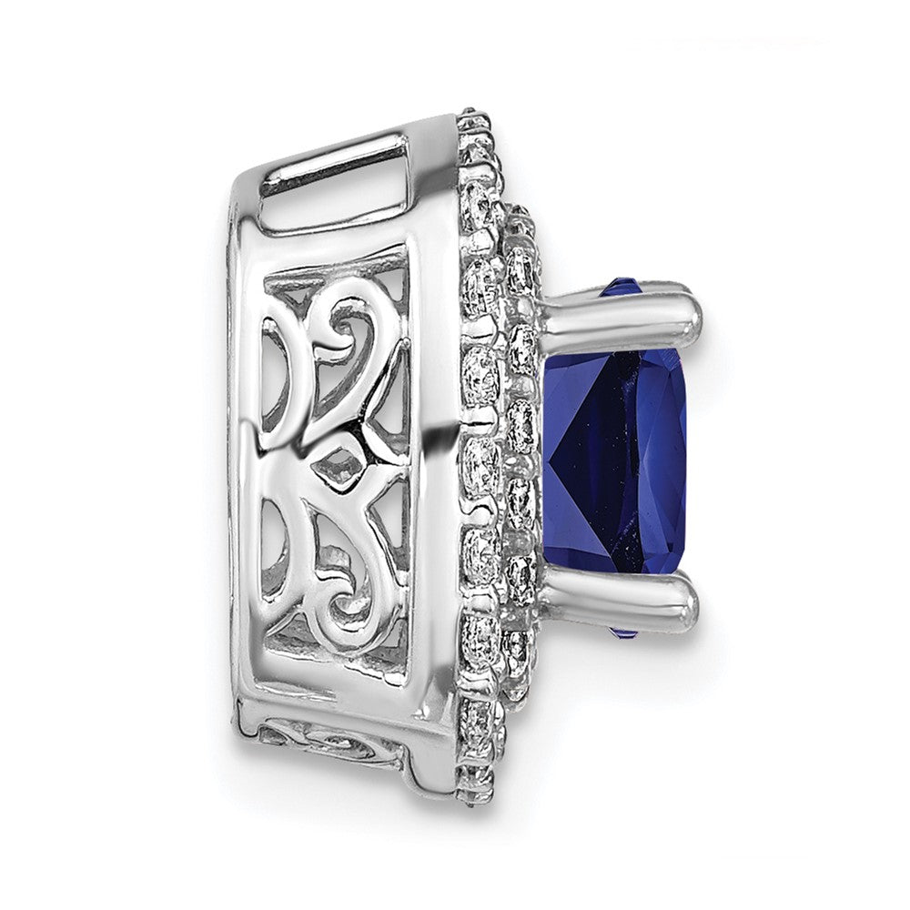 14k White Gold 1/2 carat Lab Grown Diamond VS/SI+ G+ and Lab Created Blue Sapphire Chain Slide Pendant