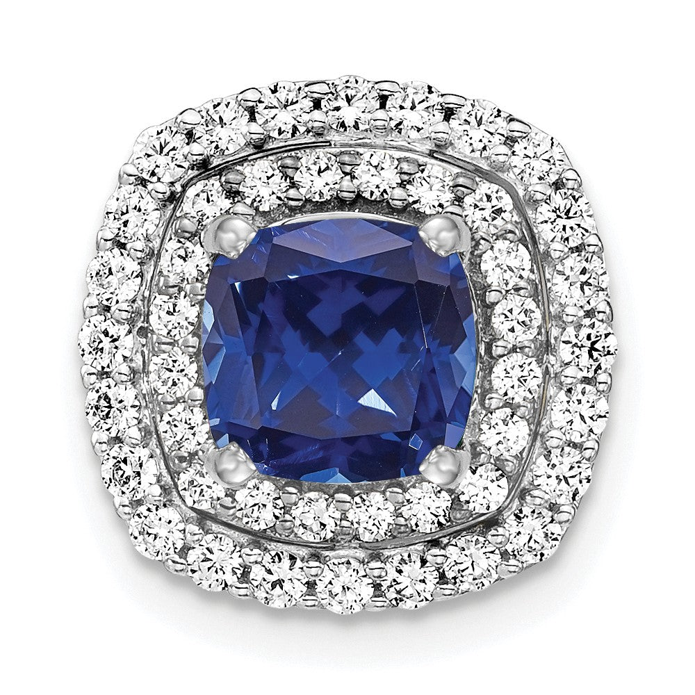 14k White Gold 1/2 carat Lab Grown Diamond VS/SI+ G+ and Lab Created Blue Sapphire Chain Slide Pendant